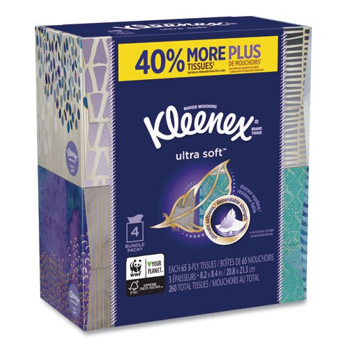 Ultra Soft Facial Tissue, 3-ply, White, 8.75 X 4.5, 65 Sheets/box, 4 Boxes/pack Ultra Soft Facial Tissue, 3-ply, White, 8.75 X 4.5, 65 Sheets/box, 4 Boxes/pack