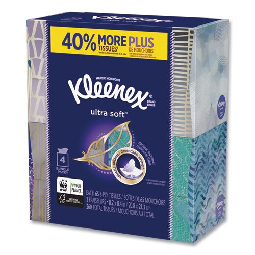Ultra Soft Facial Tissue, 3-ply, White, 8.75 X 4.5, 65 Sheets/box, 4 Boxes/pack Ultra Soft Facial Tissue, 3-ply, White, 8.75 X 4.5, 65 Sheets/box, 4 Boxes/pack