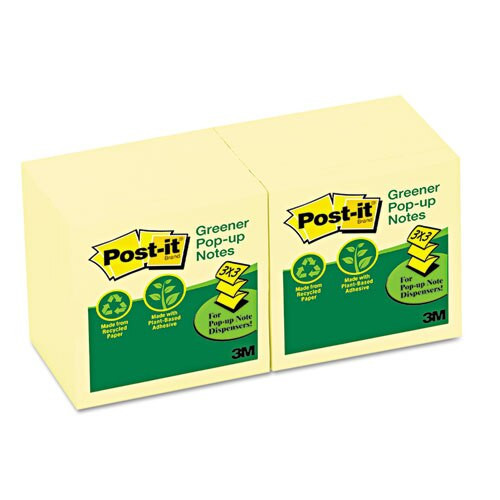 Recycled Pop-up Notes, 3 X 3, Canary Yellow, 100-sheet, 12/pack Recycled Pop-up Notes, 3 X 3, Canary Yellow, 100-sheet, 12/pack