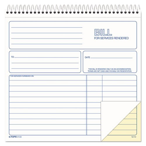 Spiralbound Service Invoices, 8 1/2 X 7-3/4, Two-part Carbonless, 50 Sets/book Spiralbound Service Invoices, 8 1/2 X 7-3/4, Two-part Carbonless, 50 Sets/book