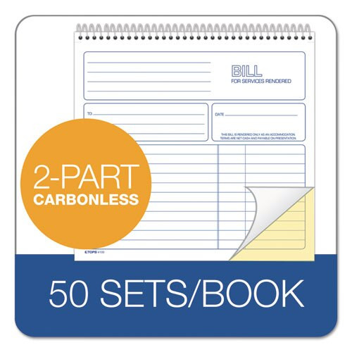 Spiralbound Service Invoices, 8 1/2 X 7-3/4, Two-part Carbonless, 50 Sets/book Spiralbound Service Invoices, 8 1/2 X 7-3/4, Two-part Carbonless, 50 Sets/book