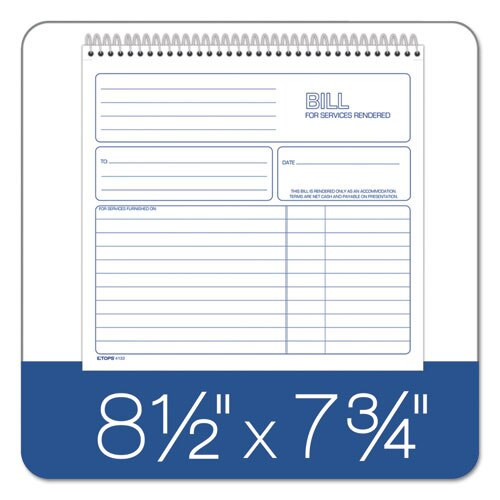Spiralbound Service Invoices, 8 1/2 X 7-3/4, Two-part Carbonless, 50 Sets/book Spiralbound Service Invoices, 8 1/2 X 7-3/4, Two-part Carbonless, 50 Sets/book