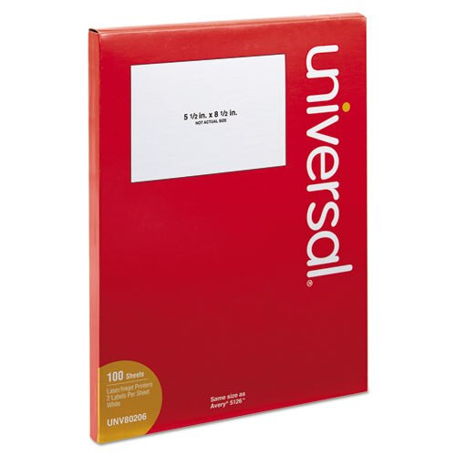 White Labels, Inkjet/laser Printers, 5.5 X 8.5, White, 2/sheet, 100 Sheets/pack White Labels, Inkjet/laser Printers, 5.5 X 8.5, White, 2/sheet, 100 Sheets/pack