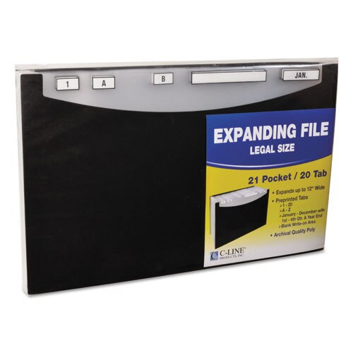 21-pocket Stand-up Design Expanding File, 12" Expansion, 21 Sections, 1/21-cut Tab, Legal Size, Black 21-pocket Stand-up Design Expanding File, 12" Expansion, 21 Sections, 1/21-cut Tab, Legal Size, Black