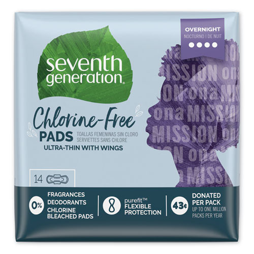 Chlorine-free Ultra Thin Pads With Wings, Overnight, 14/pack, 6 Packs/carton Chlorine-free Ultra Thin Pads With Wings, Overnight, 14/pack, 6 Packs/carton