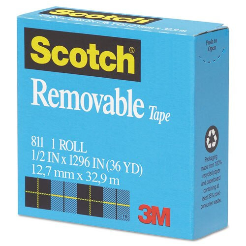 Removable Tape, 1" Core, 0.5" X 36 Yds, Transparent Removable Tape, 1" Core, 0.5" X 36 Yds, Transparent