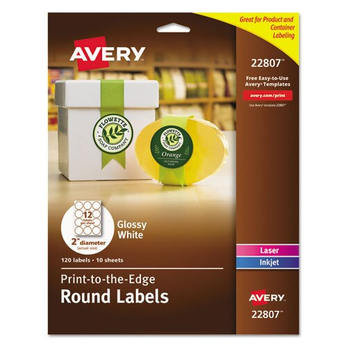 Round Print-to-the Edge Labels With Surefeed, 2.5" Dia, Glossy White, 90/pk