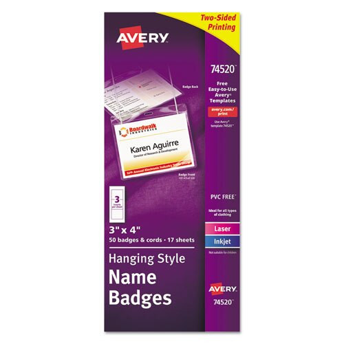 Necklace-style Badge Holder W/laser/inkjet Insert, Top Load, 4 X 3, We, 50/box Necklace-style Badge Holder W/laser/inkjet Insert, Top Load, 4 X 3, We, 50/box