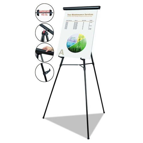 Telescoping Tripod Display Easel, Adjusts 38" To 69" High, Metal, Silver Telescoping Tripod Display Easel, Adjusts 38" To 69" High, Metal, Silver