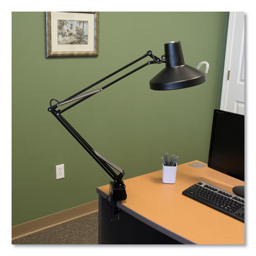 Three-way Incandescent/fluorescent Clamp-on Lamp, 9.38"w X 9.38"d X 44.5"h, Black Three-way Incandescent/fluorescent Clamp-on Lamp, 9.38"w X 9.38"d X 44.5"h, Black