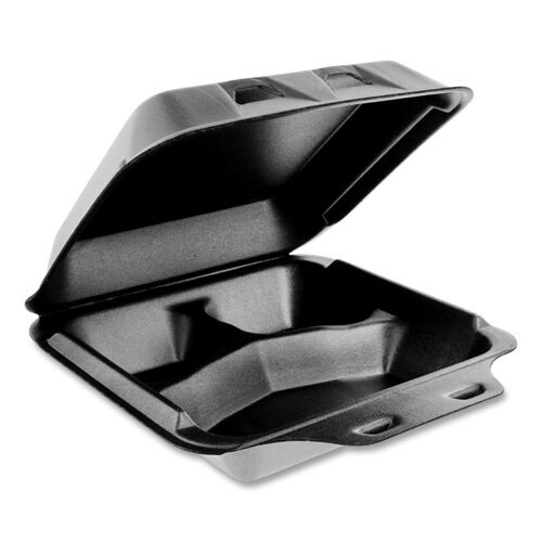 Smartlock Foam Hinged Containers, Medium, 8 X 8.5 X 3, 3-compartment, Black, 150/carton Smartlock Foam Hinged Containers, Medium, 8 X 8.5 X 3, 3-compartment, Black, 150/carton