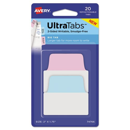 Ultra Tabs Repositionable Big Tabs, 1/5-cut Tabs, Assorted Pastels, 2" Wide, 20/pack Ultra Tabs Repositionable Big Tabs, 1/5-cut Tabs, Assorted Pastels, 2" Wide, 20/pack