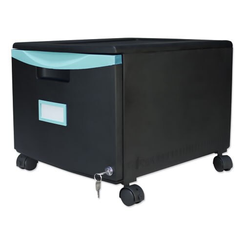 Single-drawer Mobile Filing Cabinet, 14.75w X 18.25d X 12.75h, Black/teal Single-drawer Mobile Filing Cabinet, 14.75w X 18.25d X 12.75h, Black/teal