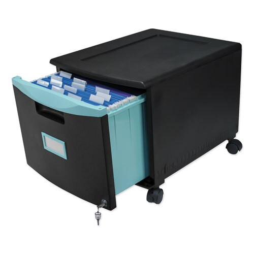 Single-drawer Mobile Filing Cabinet, 14.75w X 18.25d X 12.75h, Black/teal Single-drawer Mobile Filing Cabinet, 14.75w X 18.25d X 12.75h, Black/teal