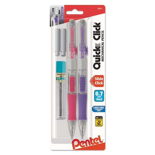 Quick Click Mechanical Pencil, 0.5 Mm, Hb (#2.5), Black Lead, Assorted Barrel Colors, 2/pack Quick Click Mechanical Pencil, 0.5 Mm, Hb (#2.5), Black Lead, Assorted Barrel Colors, 2/pack
