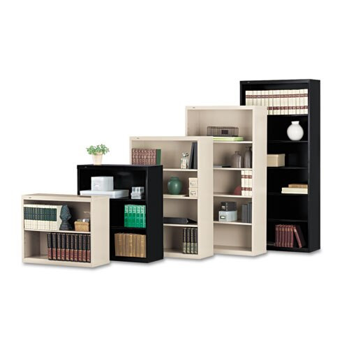 Metal Bookcase, Three-shelf, 34-1/2w X 13-1/2d X 40h, Putty Metal Bookcase, Three-shelf, 34-1/2w X 13-1/2d X 40h, Putty
