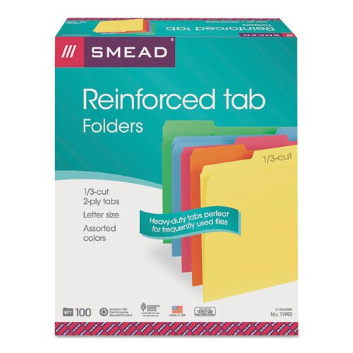 Reinforced Top Tab Colored File Folders, 1/3-cut Tabs, Letter Size, Assorted, 100/box Reinforced Top Tab Colored File Folders, 1/3-cut Tabs, Letter Size, Assorted, 100/box