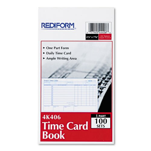 Employee Time Card, Daily, Two-sided, 4-1/4 X 7, 100/pad Employee Time Card, Daily, Two-sided, 4-1/4 X 7, 100/pad