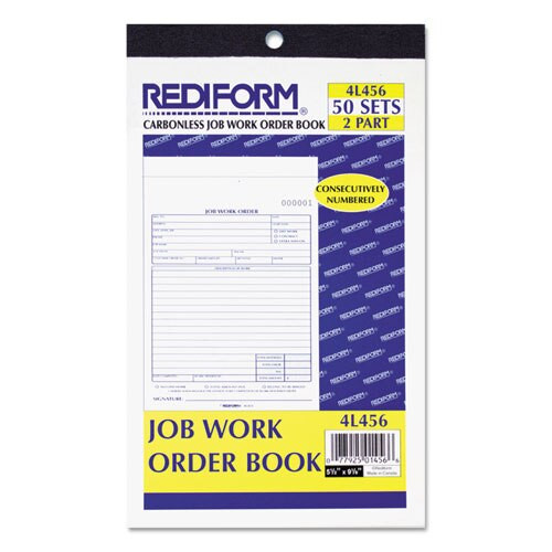 Job Work Order Book, 5 1/2 X 8 1/2, Two Part Carbonless, 50/book Job Work Order Book, 5 1/2 X 8 1/2, Two Part Carbonless, 50/book
