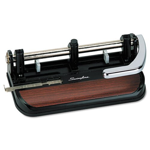 40-sheet Heavy-duty Lever Action 2-to-7-hole Punch, 11/32" Hole, Black/woodgrain 40-sheet Heavy-duty Lever Action 2-to-7-hole Punch, 11/32" Hole, Black/woodgrain