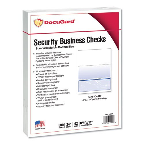 Standard Security Check, 11 Features, 8.5 X 11, Blue Marble Bottom, 500/ream Standard Security Check, 11 Features, 8.5 X 11, Blue Marble Bottom, 500/ream
