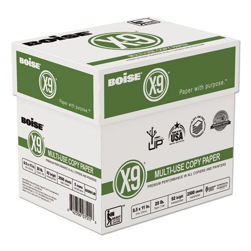 X-9 Multi-use Copy Paper, 92 Bright, 20lb, 8.5 X 11, White, 500 Sheets/ream, 5 Reams/carton X-9 Multi-use Copy Paper, 92 Bright, 20lb, 8.5 X 11, White, 500 Sheets/ream, 5 Reams/carton