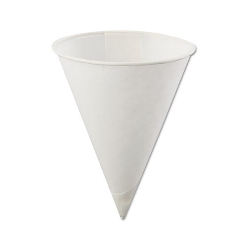 Rolled Rim, Poly Bagged Paper Cone Cups, 4oz, White, 5000/carton Rolled Rim, Poly Bagged Paper Cone Cups, 4oz, White, 5000/carton
