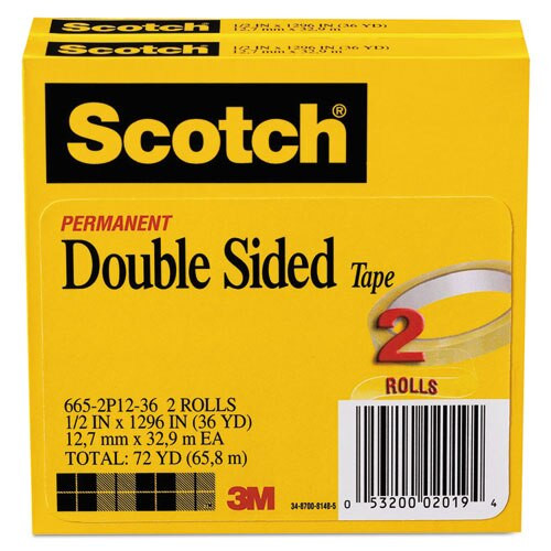 Double-sided Tape, 3" Core, 0.5" X 36 Yds, Clear, 2/pack Double-sided Tape, 3" Core, 0.5" X 36 Yds, Clear, 2/pack