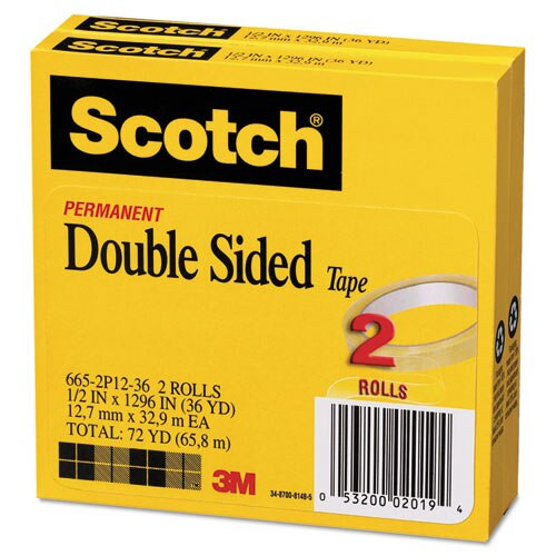 Double-sided Tape, 3" Core, 0.5" X 36 Yds, Clear, 2/pack Double-sided Tape, 3" Core, 0.5" X 36 Yds, Clear, 2/pack
