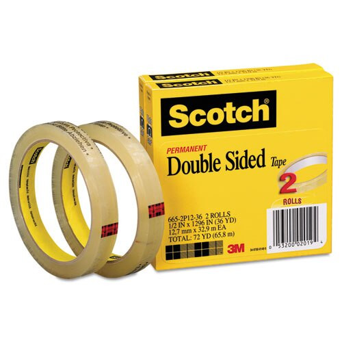 Double-sided Tape, 3" Core, 0.5" X 36 Yds, Clear, 2/pack Double-sided Tape, 3" Core, 0.5" X 36 Yds, Clear, 2/pack