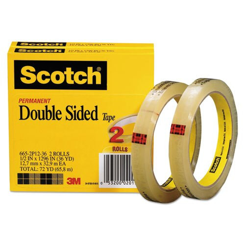 Double-sided Tape, 3" Core, 0.5" X 36 Yds, Clear, 2/pack Double-sided Tape, 3" Core, 0.5" X 36 Yds, Clear, 2/pack