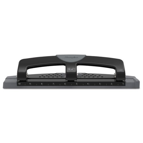 12-sheet Smarttouch Three-hole Punch, 9/32" Holes, Black/gray 12-sheet Smarttouch Three-hole Punch, 9/32" Holes, Black/gray