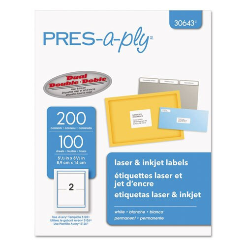 Labels, Inkjet/laser Printers, 5.5 X 8.5, White, 2/sheet, 100 Sheets/pack Labels, Inkjet/laser Printers, 5.5 X 8.5, White, 2/sheet, 100 Sheets/pack