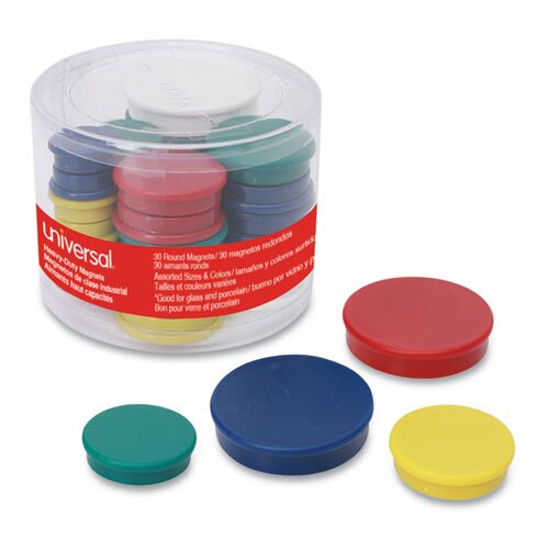 High-intensity Assorted Magnets, 3/4", 1 1/4" & 1 1/2" Dia, Asst Colors, 30/pk High-intensity Assorted Magnets, 3/4", 1 1/4" & 1 1/2" Dia, Asst Colors, 30/pk