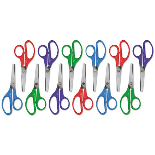 Kids' Scissors, Rounded Tip, 5" Long, 1.75" Cut Length, Assorted Straight Handles, 12/pack Kids' Scissors, Rounded Tip, 5" Long, 1.75" Cut Length, Assorted Straight Handles, 12/pack