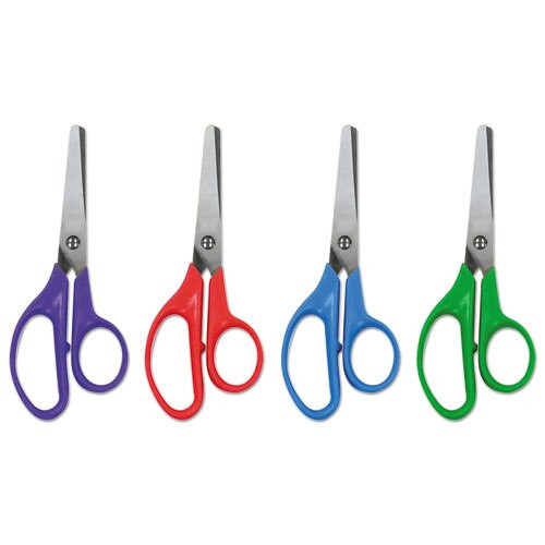 Kids' Scissors, Rounded Tip, 5" Long, 1.75" Cut Length, Assorted Straight Handles, 12/pack Kids' Scissors, Rounded Tip, 5" Long, 1.75" Cut Length, Assorted Straight Handles, 12/pack