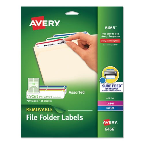 Removable File Folder Labels With Sure Feed Technology, 0.66 X 3.44, White, 7/sheet, 36 Sheets/pack Removable File Folder Labels With Sure Feed Technology, 0.66 X 3.44, White, 7/sheet, 36 Sheets/pack