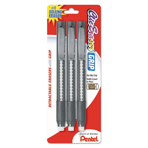 Clic Eraser Grip Eraser, White Polyvinyl Chloride Eraser, Randomly Assorted Barrel Colors, 3/pack Clic Eraser Grip Eraser, White Polyvinyl Chloride Eraser, Randomly Assorted Barrel Colors, 3/pack