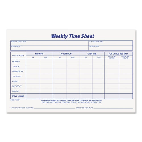 Weekly Time Sheets, 5 1/2 X 8 1/2, 50/pad, 2/pack Weekly Time Sheets, 5 1/2 X 8 1/2, 50/pad, 2/pack