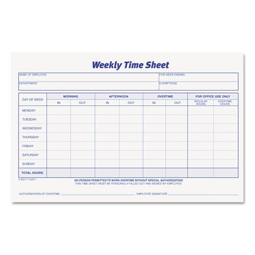 Weekly Time Sheets, 5 1/2 X 8 1/2, 50/pad, 2/pack Weekly Time Sheets, 5 1/2 X 8 1/2, 50/pad, 2/pack