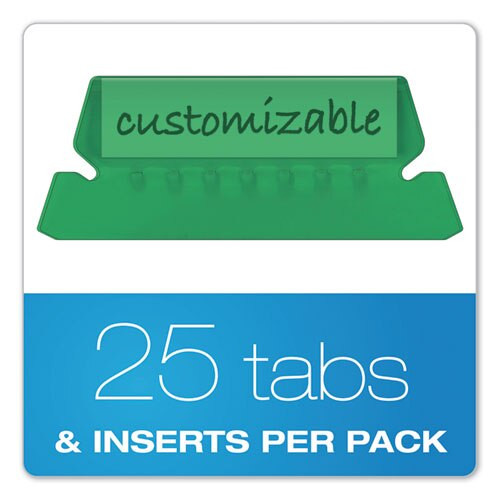 Transparent Colored Tabs For Hanging File Folders, 1/5-cut Tabs, Green, 2" Wide, 25/pack Transparent Colored Tabs For Hanging File Folders, 1/5-cut Tabs, Green, 2" Wide, 25/pack