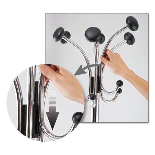 Chromy Coat Stand, 12 Knobs, 16w X 16d X 70.5h, Chrome/black Chromy Coat Stand, 12 Knobs, 16w X 16d X 70.5h, Chrome/black
