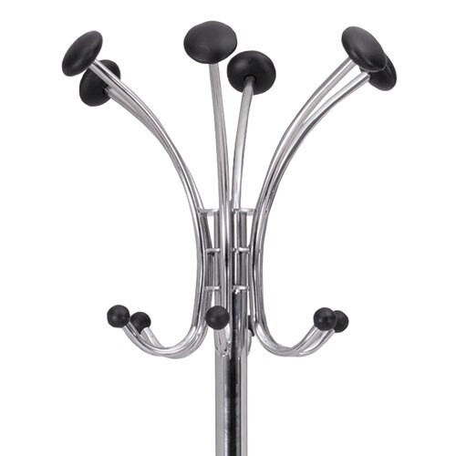 Chromy Coat Stand, 12 Knobs, 16w X 16d X 70.5h, Chrome/black Chromy Coat Stand, 12 Knobs, 16w X 16d X 70.5h, Chrome/black
