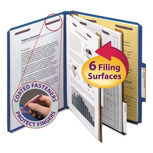Six-section Pressboard Top Tab Classification Folders With Safeshield Fasteners, 2 Dividers, Letter Size, Dark Blue, 10/box Six-section Pressboard Top Tab Classification Folders With Safeshield Fasteners, 2 Dividers, Letter Size, Dark Blue, 10/box