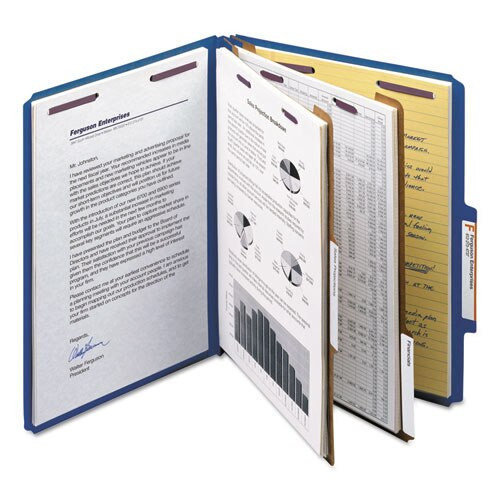 Six-section Pressboard Top Tab Classification Folders With Safeshield Fasteners, 2 Dividers, Letter Size, Dark Blue, 10/box Six-section Pressboard Top Tab Classification Folders With Safeshield Fasteners, 2 Dividers, Letter Size, Dark Blue, 10/box