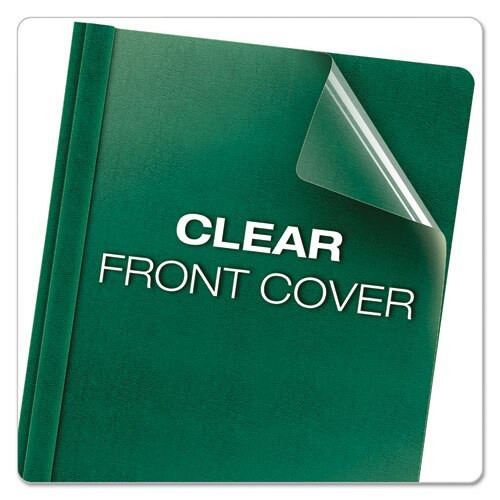 Premium Paper Clear Front Cover, 3 Fasteners, Letter, Green, 25/box