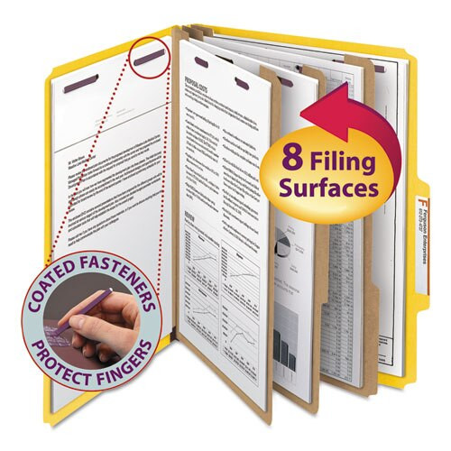 Eight-section Pressboard Top Tab Classification Folders With Safeshield Fasteners, 3 Dividers, Letter Size, Yellow, 10/box Eight-section Pressboard Top Tab Classification Folders With Safeshield Fasteners, 3 Dividers, Letter Size, Yellow, 10/box