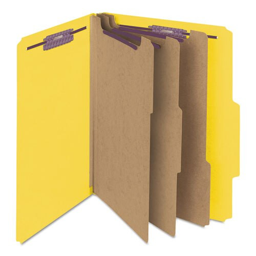 Eight-section Pressboard Top Tab Classification Folders With Safeshield Fasteners, 3 Dividers, Letter Size, Yellow, 10/box