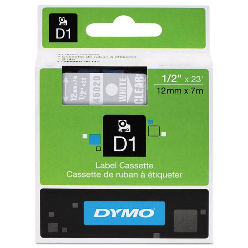 D1 High-performance Polyester Removable Label Tape, 0.5" X 23 Ft, White On Clear D1 High-performance Polyester Removable Label Tape, 0.5" X 23 Ft, White On Clear