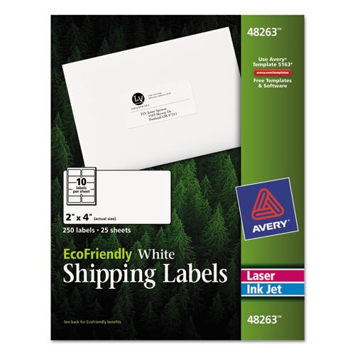 Ecofriendly Mailing Labels, Inkjet/laser Printers, 2 X 4, White, 10/sheet, 25 Sheets/pack Ecofriendly Mailing Labels, Inkjet/laser Printers, 2 X 4, White, 10/sheet, 25 Sheets/pack
